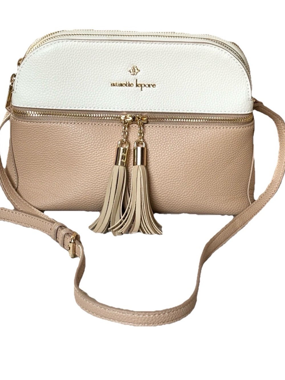 Nanette Lepore Triple Section Colorblock Crossbody EUC Beige & Ivory - Picture 4 of 12